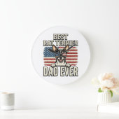 Bester Rat Terrier Dad Ever Patriotisches Hundeshi Große Wanduhr (Zuhause)