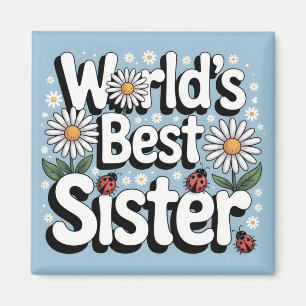 Bester Schwester Grafik: Retro Gänseblümchen & Mar Magnet
