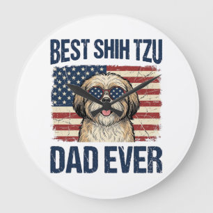 Bester Shih Tzu-Vater Aller Patrioter Hund Große Wanduhr