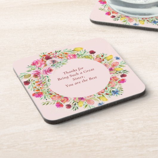 Bester Sister-Untersetzer mit Blumenkranz Getränkeuntersetzer (Linke Seite)