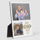 Bester Step-Vater je 2 Fotolack Weiß und Gold Fotoplatte (Seite)