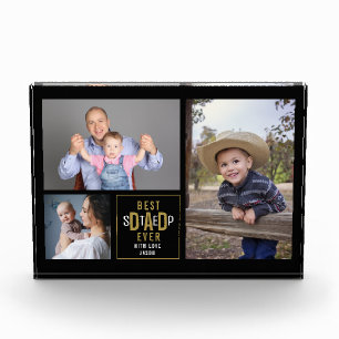 Bester Step-Vater je 3 Foto Collage Black and Gold