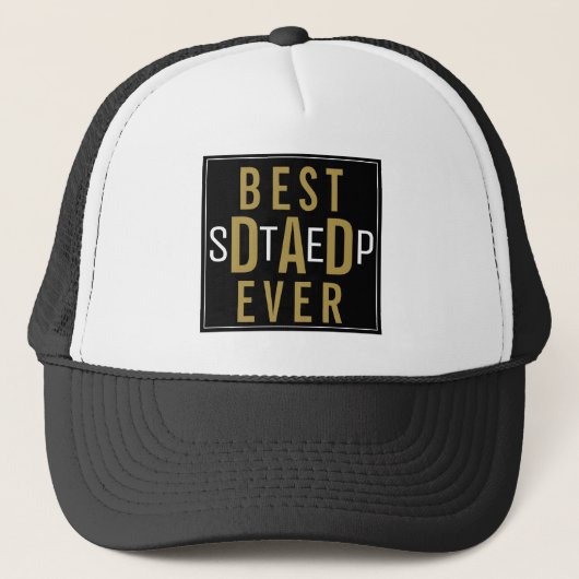 Bester Step Vater je Vatertag Schwarz und Gold Truckerkappe (Vorderseite)