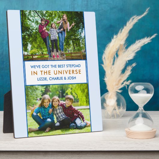 Bester Stepdad im Universum Personalisiertes 2-Fot Fotoplatte (Seite)