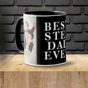 Bester Stepdad je 2 Foto Collage Schwarz Tasse