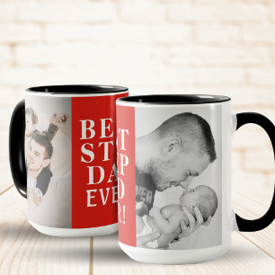 Bester Stiefvater überhaupt 2 Foto-Collage Rot  Tasse