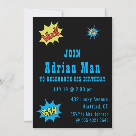 Bester Superhelden Phantastisches Comic Geburtstag Einladung (Rückseite)