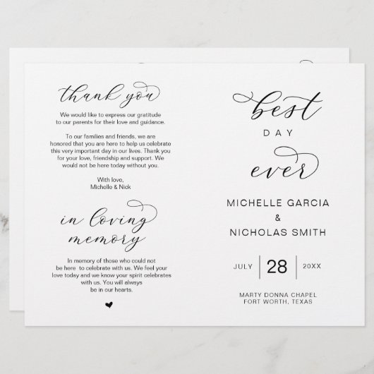 Bester Tag für Tag, faltbare Hochzeitsprogramme (Vorne/Hinten)