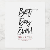 Bester Tag je Hochzeit Vielen Dank Weinetikett (Einzelnes Label)