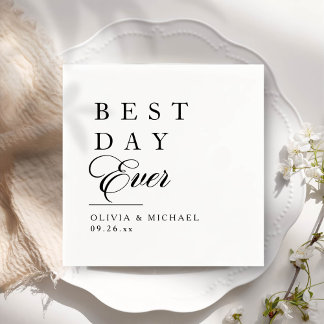 Bester Tag je | Minimalistischer weißer Hochzeitst Serviette