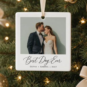 Bester Tag überhaupt Personalisiertes Hochzeitsfot Keramikornament