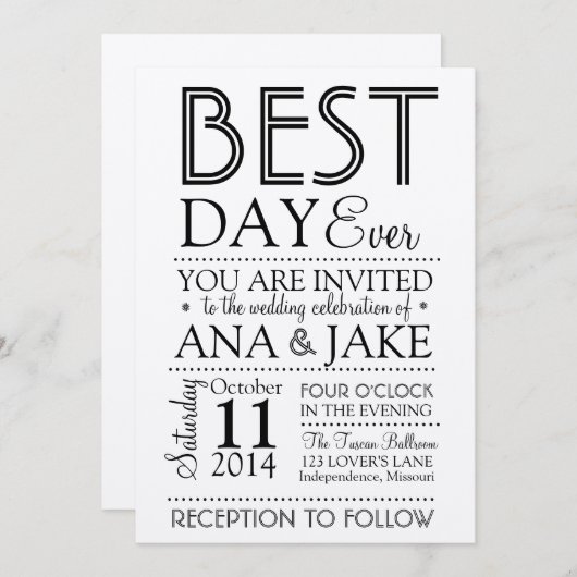 BESTER TAG ÜBERHAUPT Wedding Einladung (Vorne/Hinten)