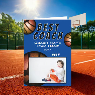 Bester Trainer Basketball Metallisches Foto  Dankeskarte