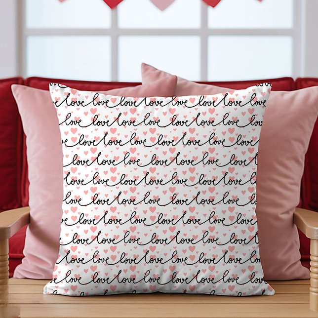 Bester Valentinstag-Geschenk Rosa Schwarze Herzen  Kissen (Best Valentine’s Gift Pink Black Hearts Love Text Throw Pillow)