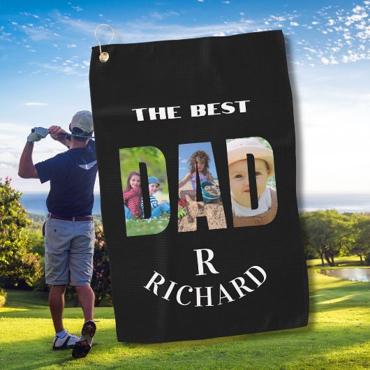 Bester Vater 3 Fotos Monogramm Name   Golfhandtuch