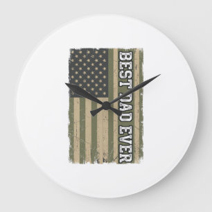 Bester Vater Aller Patrioten Flagge Vintage Vater  Große Wanduhr
