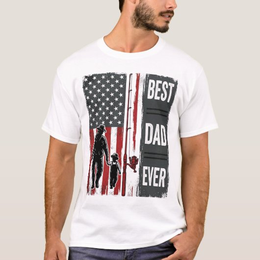 Bester Vater aller Zeiten Angelflagge Vintage-Vekt T-Shirt (Vorderseite)