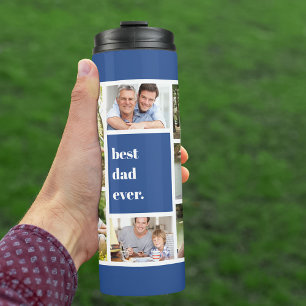 Bester Vater aller Zeiten Foto-Kollage Blau und We Thermosbecher