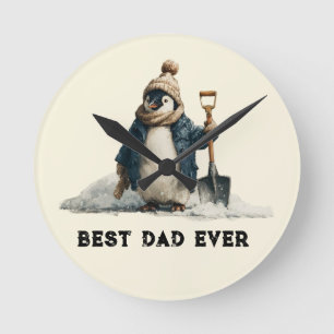 Bester Vater Aller Zeiten Winter Pinguin Design Runde Wanduhr