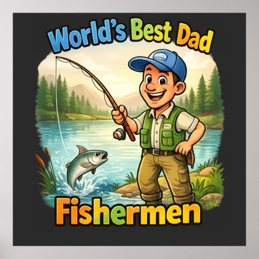 Bester Vater Angler am See Lustige Geschenkidee Poster (Vorne)