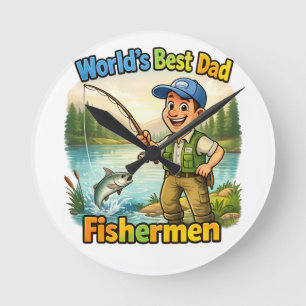 Bester Vater Angler am See Lustige Geschenkidee Runde Wanduhr