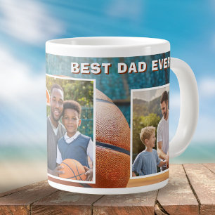 Bester Vater Basketball 3 Foto Collage Vater Jumbo-Tasse