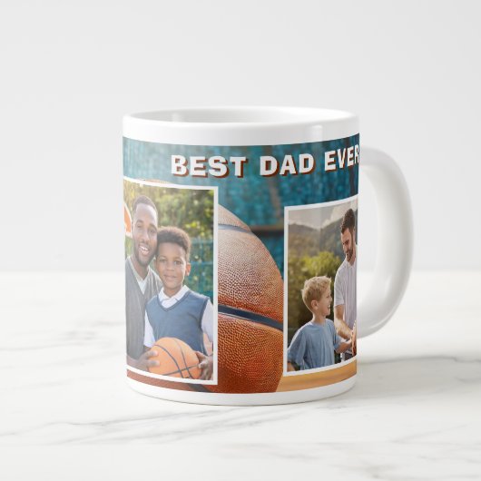 Bester Vater Basketball Ball 3 FotoCollage Vater Jumbo-Tasse (Vorderseite Rechts)