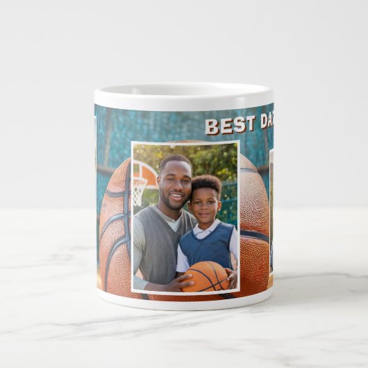 Bester Vater Basketball Ball 3 FotoCollage Vater Jumbo-Tasse (Vorderseite)
