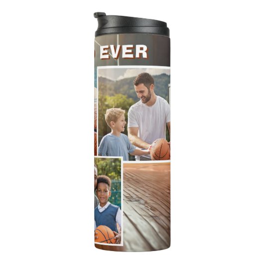 Bester Vater Basketball Ball 3 FotoCollage Vater Thermosbecher (Nach rechts gedreht)