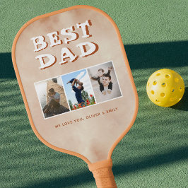 Bester Vater Blush Orange Wasserfarbe 3 FotoCollag Pickleball Schläger