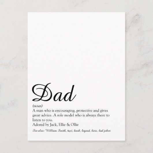 Bester Vater, Daddy, Vater Definition Schrift Postkarte (Vorderseite)