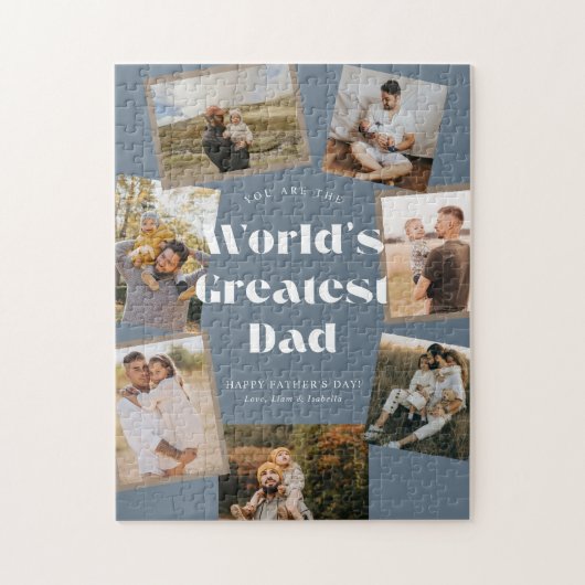 Bester Vater der blauen Welt 7 Foto-Collage Puzzle (Vertikal)