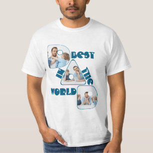 BESTER VATER DER WELT, 3 Fotos Collage, dunkles Cy T-Shirt