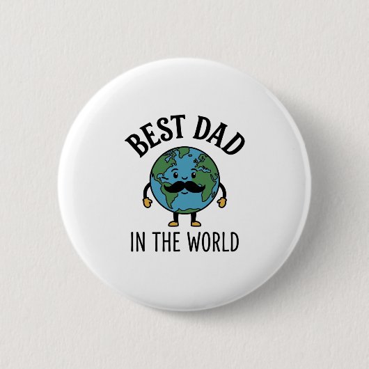 Bester Vater der Welt Earth Mustache Shirt Design_ Button (Vorderseite)