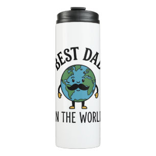 Bester Vater der Welt Earth Mustache Shirt Design_ Thermosbecher
