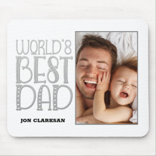 Bester Vater der Welt Foto Silber-Grau-Typografie Mousepad