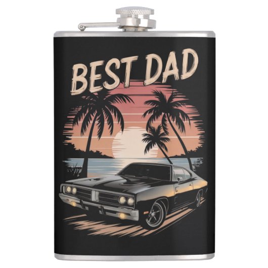 Bester Vater, Dodge Ladewagen, Retro Sonnenunterga Flachmann (Vorderseite)