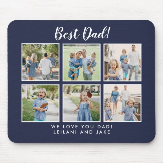 Bester Vater! Foto Collage Modernes Navy Blue Mousepad (Vorne)