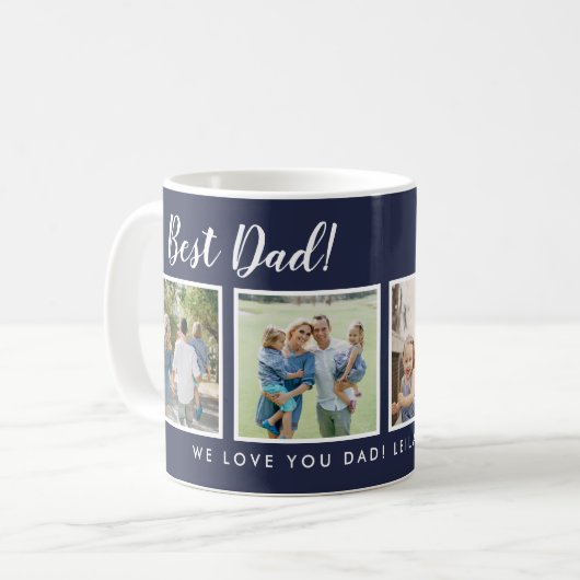 Bester Vater! Fotos Collage Message Navy Blue Kaffeetasse (Vorderseite Links)