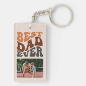 Bester Vater je 2 Foto Groovy Retro Typografie Schlüsselanhänger (Rückseite)