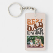 Bester Vater je 2 Foto Groovy Retro Typografie Schlüsselanhänger (Vorderseite)