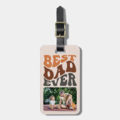 Bester Vater je 2 Foto und Groovy Retro Typografie Gepäckanhänger (Vorderseite vertikal)
