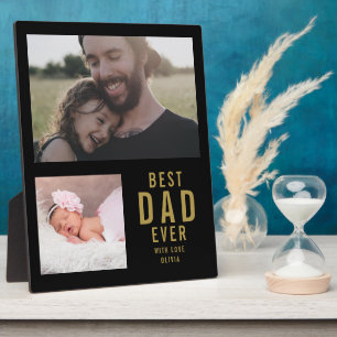 Bester Vater je 2 Fotocollage Schwarz und Gold Fotoplatte