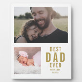 Bester Vater je 2 Fotocollage weiß und Gold Fotoplatte (Vorderseite)