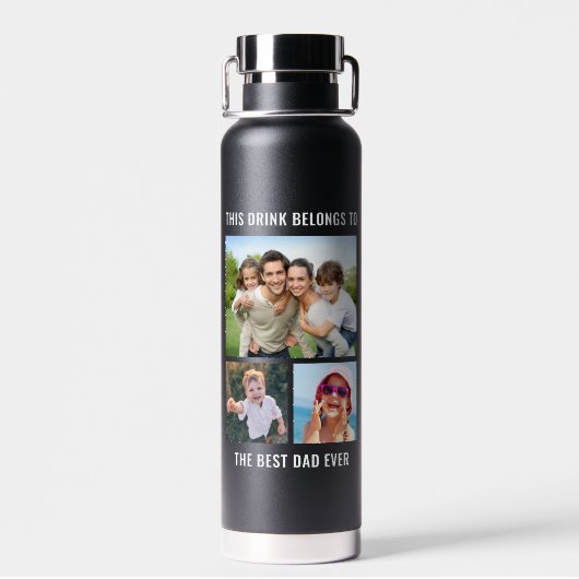 Bester Vater je 3 Foto Schwarz Trinkflasche (Rückseite)