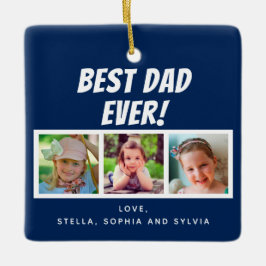 Bester Vater je 3 Fotos Navy Blue Keramikornament
