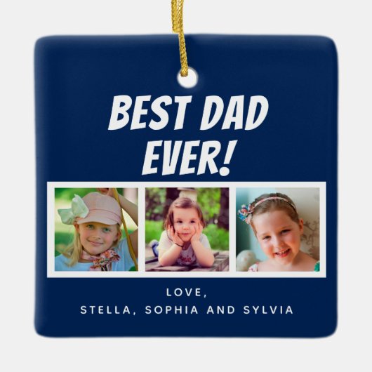 Bester Vater je 3 Fotos Navy Blue Keramikornament (Vorderseite)