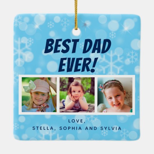 Bester Vater je 3 Fotos Schneeflocken Keramikornament (Rückseite)