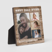 Bester Vater je 4 Familienfoto Collage Brown Wood Fotoplatte (Vorderseite)