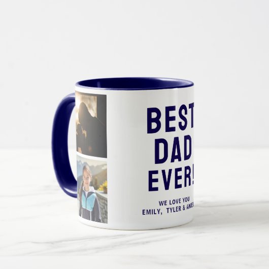 Bester Vater je 4 Foto Collage Blau Tasse (Vorderseite Links)